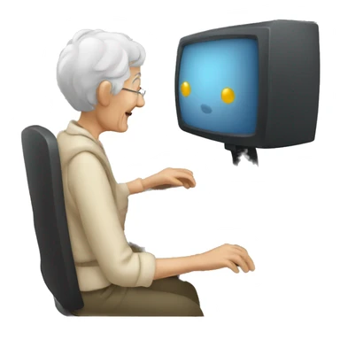 an elderly person interacting with a computer sticker