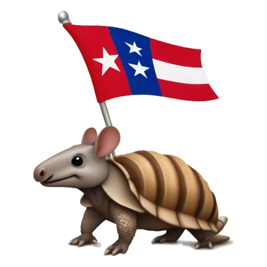 Armadillo holds a Texas flag sticker