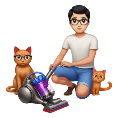 Dyson used by a man with black hair, blue eyes with glasses and 2 red cats on the floor sticker