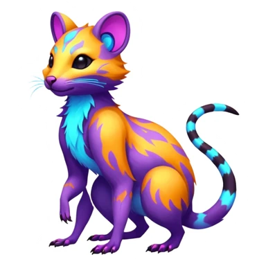 Neon-colored fantasy feline-rodent-marsupial-critter-vernid-protogen-primagen-fursona animal creature full body with intricate markings  sticker