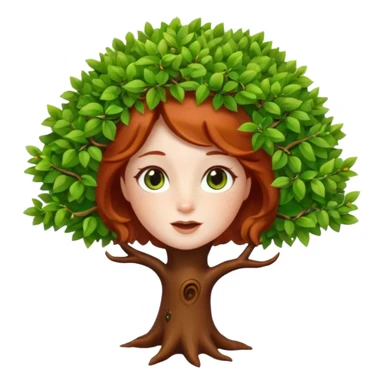 Un petit sapin vert sylvestre, féminin, regard malicieux, tâches de rousseurs délicates, joues roses. Yeux de biche brillants en forme amande, yeux couleur ambre, tronc couleur acajou. Sapin en mouvement, incurvé pour un effet vivant. Style memoji. sticker