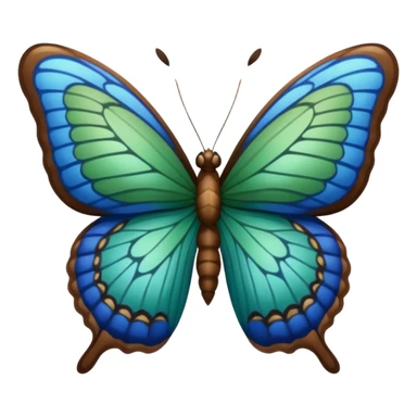 A butterfly with blue edges, green wings, and a brown body  sticker