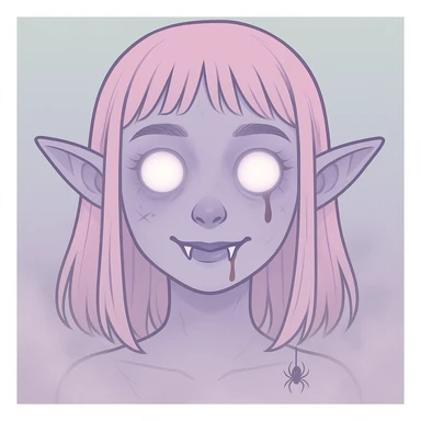 Add more horror details to this pastel horror profile picture, keep it cute, expressive, and minimal, in the style of imagen-4-fast (soft pastel colors, subtle horror elements, minimalistic and cute expression) sticker