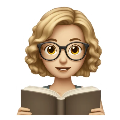 pale girl light brown hair with glasses reading a book  sticker