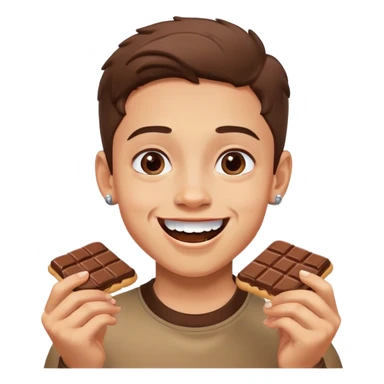 smiling boy with earrings eating nutella biscuits ravenously sticker