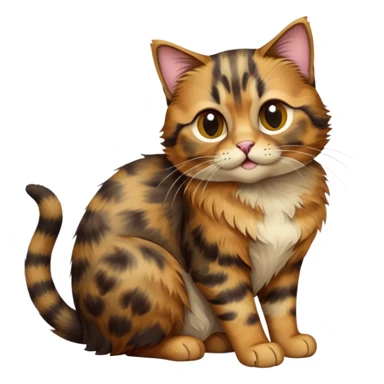 cinematic-[tortoiseshell tabby cat]-realistic-full-body-sitting-emoji,-tail-curled-playfully-around-its-paws,-head-tilted-dramatically,-scruffy-[tortoiseshell coloured]-fur,-simplified-yet-realistic-focused-features,-highly-detailed,-glowing-with-an-almost-sarcastic-glow sticker