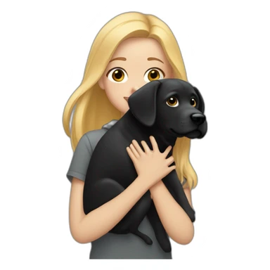 A blonde girl  with smooth hair and a ray in the middle of his hair, she has light skin a few freckles, and she wear a hoodies and she Carries in his arms a black baby labrador dog  sticker