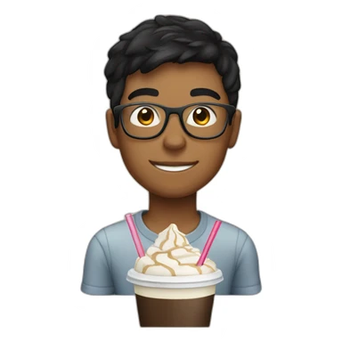 black-haired boy drinking frappe with glasses sticker