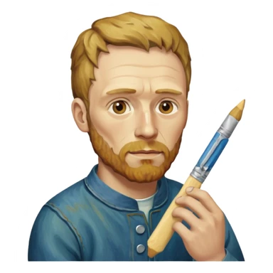 van gogh paints on a canvas. On his right he has a band-aid sticker