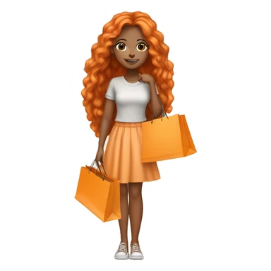 Tan girl with long orange hair wearing cute outfit holding shopping bags sticker
