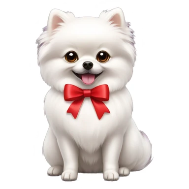 White Pomeranian with red bow ribbon sticker