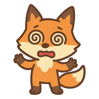 flat toon style dizzy fox with spiral eyes sticker