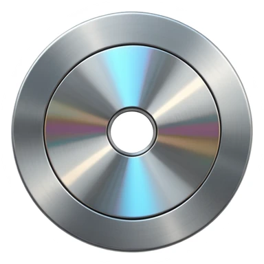 metallic disc emoji, brushed chrome surface, clean geometry, futuristic minimal 3D style, isolated on white sticker