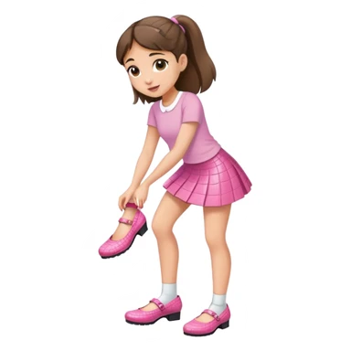 Ariana putting on her shoes wearing a pink croc top and a short white skirt  sticker