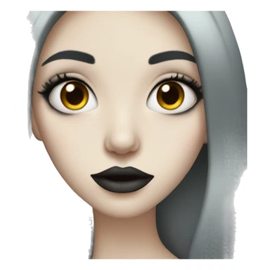 Pale girl with long black hair and big makeup lips sticker