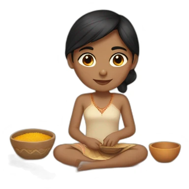 fair skin straight black hair indian girl fair skin doing potery sticker