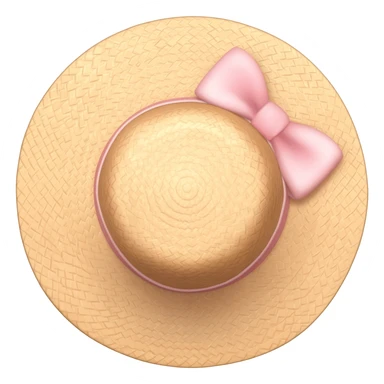 A straw hat with a light pink bow on it.(Top-down view) sticker