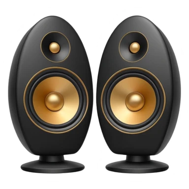 pair of big speakers emoji, deep matte black metal body, circular speaker cones with subtle depth, smooth rounded edges, minimalistic futuristic 3D style, luxury aesthetic sticker
