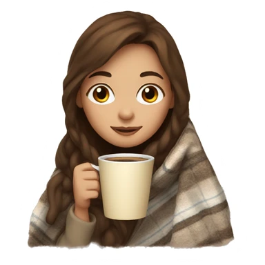 Brown hair Girl drinking coffee, with a cozy blanket sticker