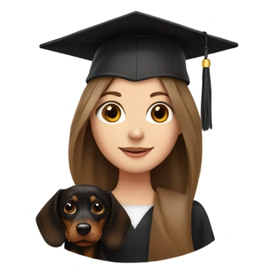 Brown haired white girl in graduation cap holding black long haired dachshund  sticker