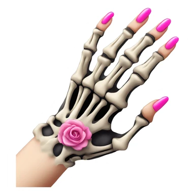 Pretty skeleton hand 5 fingers with pink nails manicure girly design but stylish minimalistic sticker