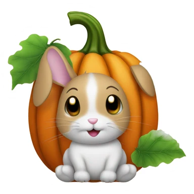 Bunny in a pumpkin with a couple of leaves sticker