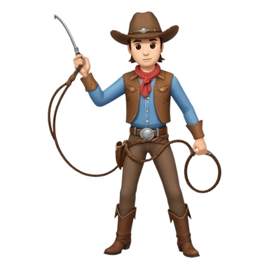 cowboy man holding a whip, dynamic pose, western outfit, adventure vibe, 3D cartoon, mobile game icon style, clean background, no text, no watermark
 sticker