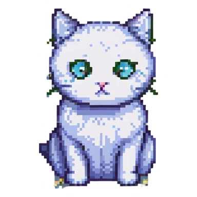 sad cat with a tear, pixel art style sticker