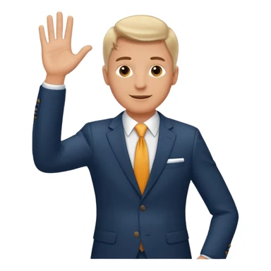 A white man in a suit stands and waves his hand in greeting. sticker