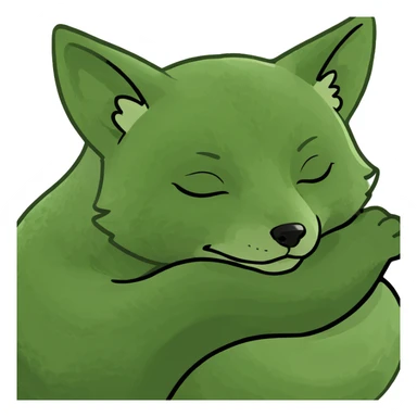 baby fox curled up and sleeping in bufo frog meme style sticker