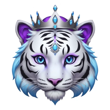 ESO Female white/black tiger khajiit leader of the umbral rose, glowing blue eyes, glowing blue 'third eye' gem; purple gemmed silver crown/tiara sticker