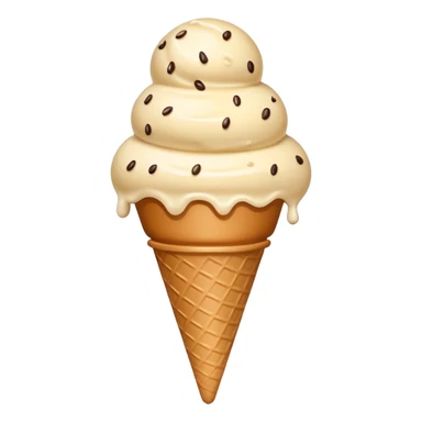caramel-colored stracciatella ice cream scoop on a beige cone sticker