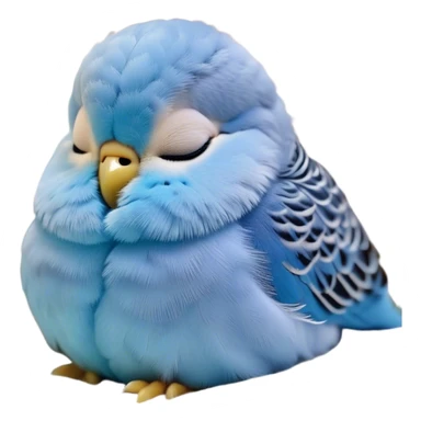 Meme-Worthy Cute Sleeping Blue Budgie Portrait Emoji, Head resting peacefully with a contented smile, showcasing a petite, delicate build and a luxuriously soft blue feathered fur, eyes shut in a serene nap, Simplified yet hilariously adorable features, highly detailed, glowing with a soft, drowsy light, high shine, relaxed and utterly lovable, stylized with an air of playful laziness, bright and heartwarming, soft glowing outline, capturing the essence of a comically sleepy budgie, so meme-worthy it feels like it could instantly become the next viral sensation of adorable slumber! sticker