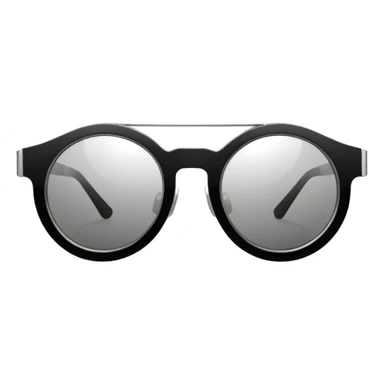 Minimalistic futuristic sunglasses emoji, metallic black and white, reflective lenses, smooth frame, flat vector, clean modern style sticker