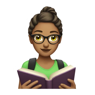 woman ponytail no bangs glasses green eyes holding books libra sticker