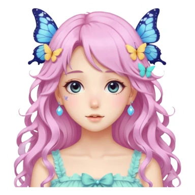 gorgeous anime pastel lady with butterflies and beautiful hair fairycore cottagecore sticker