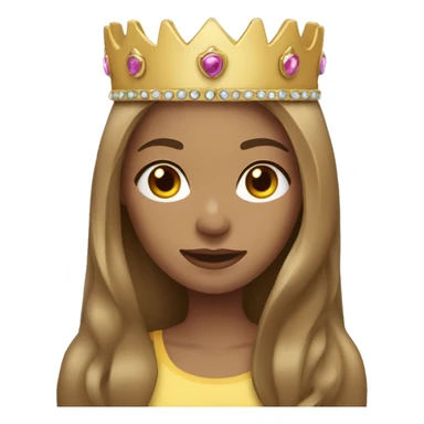 Female, light skin, straight long light brown hair, wearing a crown sticker