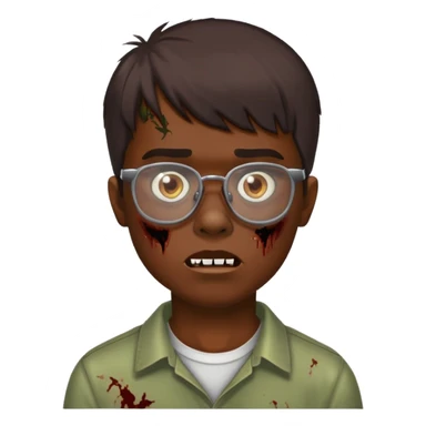 Tom de pele moreno franja cabelo curto marrom óculos zumbi sticker