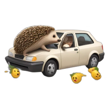 A hedgehog in a car knocks down a grandmother sticker