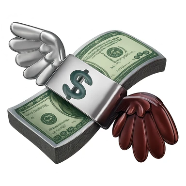 Edit the image to have one wing in chrome silver and the other wing in chrome dark red. Keep the money green and shiny. Remove the background. sticker