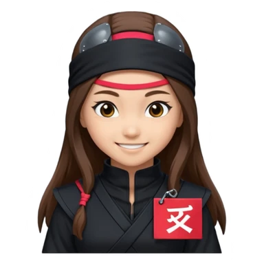 i need girl ninja smile with long brown hair with black costume with name mabel sticker