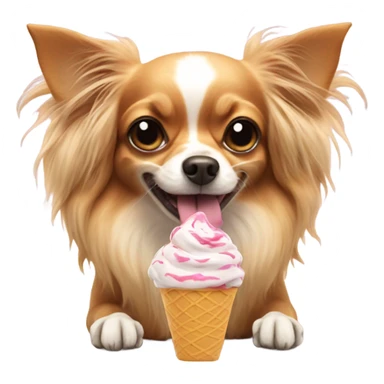 Long haired chihuahua eating a big bowl of ice cream sticker