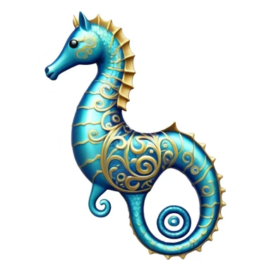Cinematic Noble Sea Horse Portrait Emoji, Poised and elegant, with a delicate, upright body adorned with intricate, flowing patterns and a gracefully curled tail, with keen, expressive eyes, Simplified yet sharp and sophisticated features, highly detailed, glowing with a soft, aquatic luminescence, high shine, intelligent and refined, stylized with an air of ethereal marine grace, focused and poised, soft glowing outline, capturing the essence of a watchful and confident sea guardian that appears ready to drift out of the screen with effortless authority! sticker