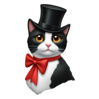 tuxedo cat with a top hat and red bow sticker