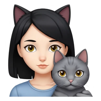 A girl with black hair and a gray cat sticker