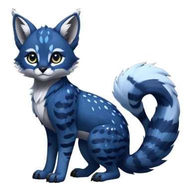 Cute kawaii cool edgy badass  glossy midnight-blue fur with silver starlight dusting fantasy-caracal-civet-genet-sergal-vernid-Gryphon-Cacomistle-Trico-oncilla-animal-Fakémon-hybrid-fursona (full body), facial markings, (realism style) sticker