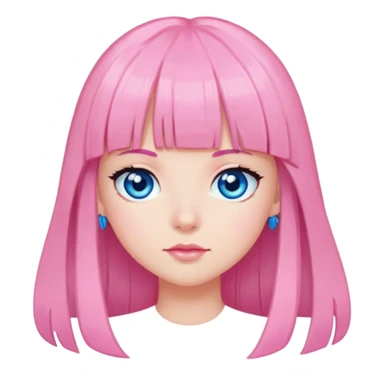 girl with long black hair and bangs blue eyes and hair clips in pink sticker