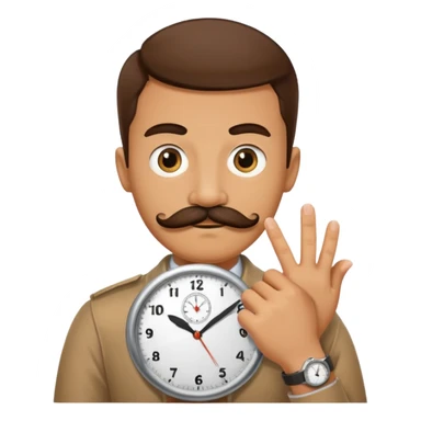 a watch person, a wrist watch with a face (eyes and mouth) in it and the clock hand are positioned to look like a moustache sticker