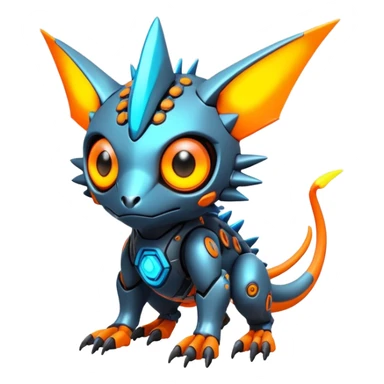  exotic futuristic warm-colored modern colorful neon-colored cyber-Fakémon-Digimon-Trico-creature sticker