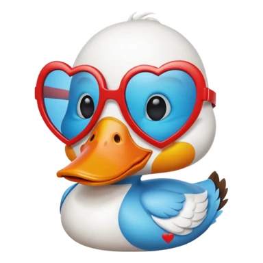Make a frame emoji and inside it is a duck wearing red heart sunnies and the background is sky or anything blue sticker